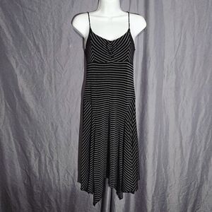 MD Misdemeanor Chic Asymmetrical Black and White Striped Vintage Y2K Dress